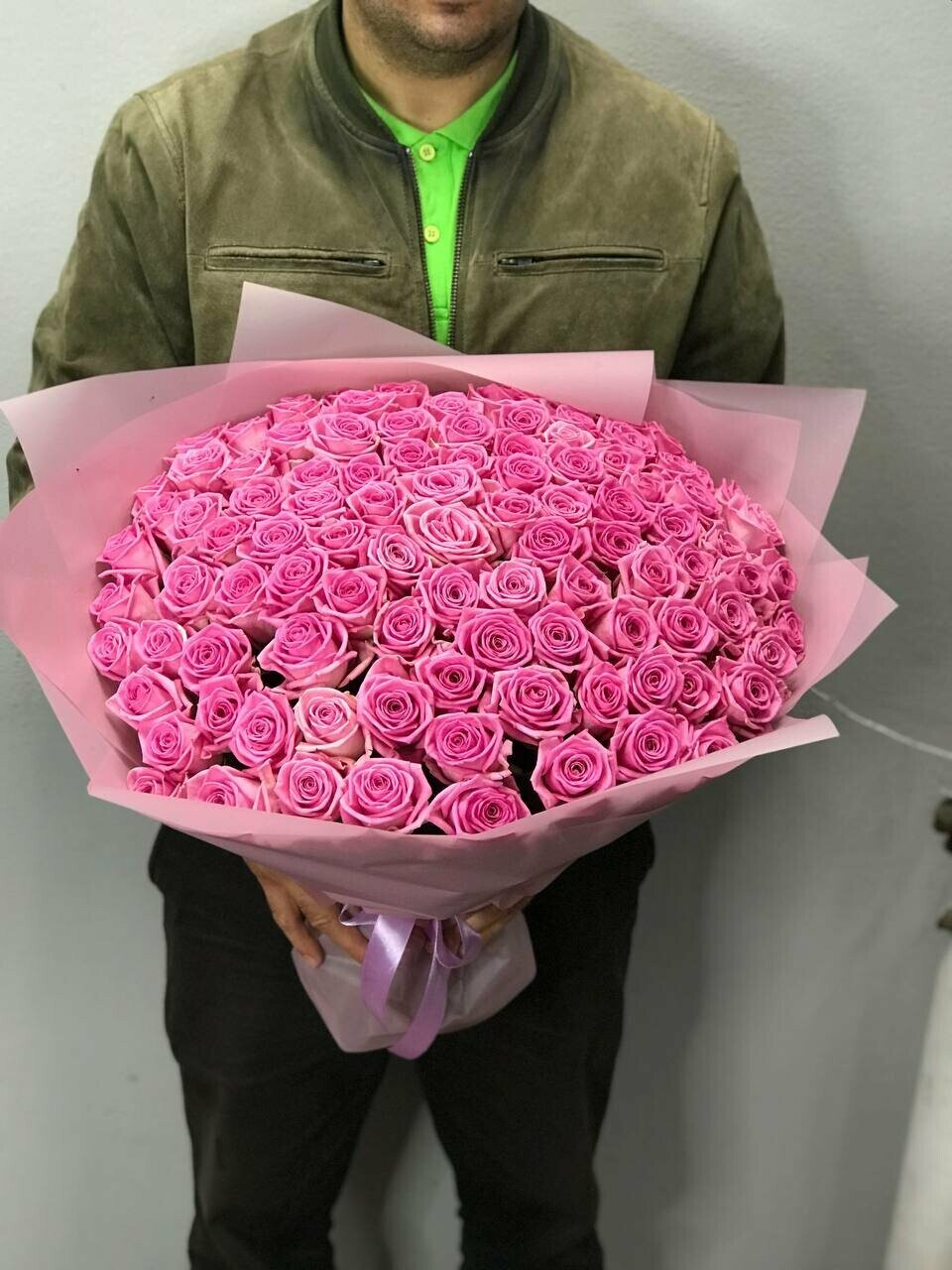 Букет из 101 розовой розы, 50 см, Россия