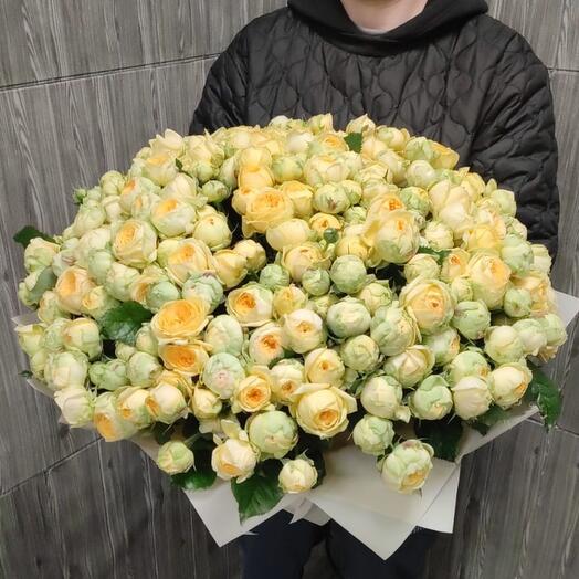 Букет из 101 желтой кустовой пионовидной розы